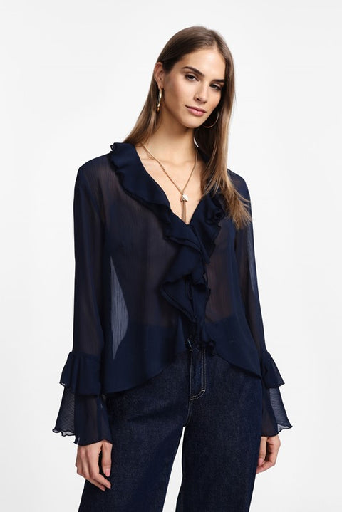 Camicia con rouge manica e collo