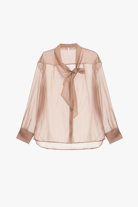 Camicia trasparente con maniche lunghe e fiocco