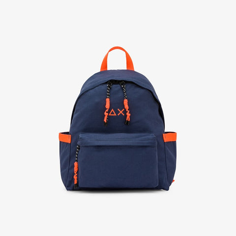 Zaino in tela di cotone blu navy/arancio fluo
