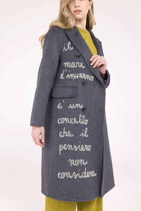 Jewel and pearl wool coat