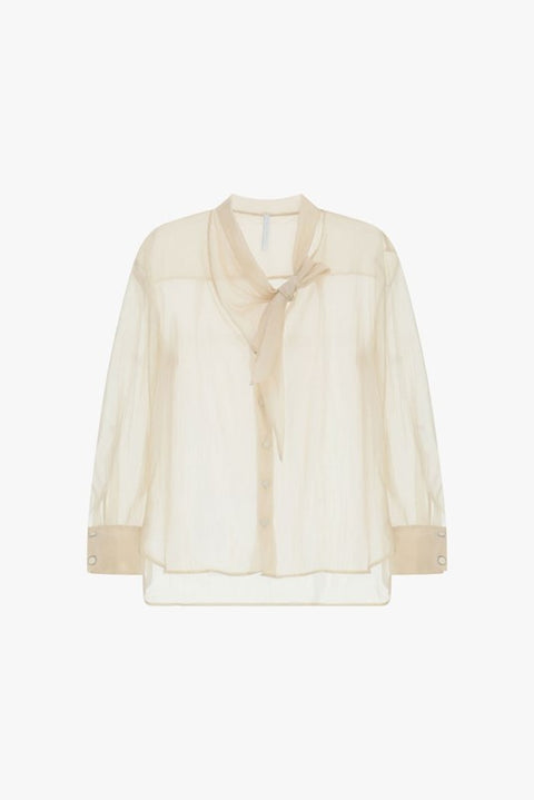 Camicia trasparente con maniche lunghe e fiocco