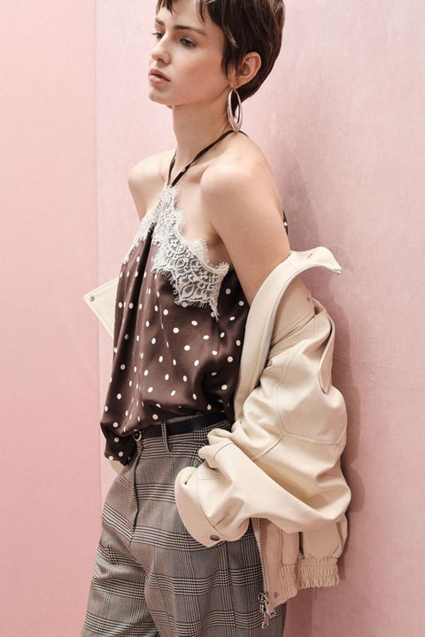 Top con spalline sottili pizzo e pois