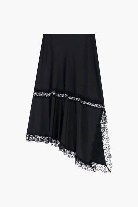Gonna lunga asimmetrica con bordo in pizzo