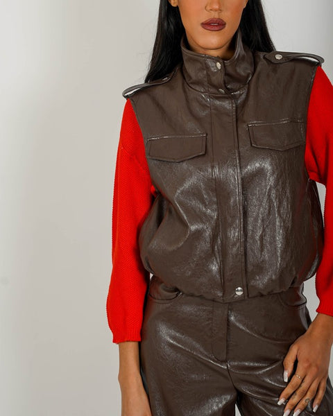 Gilet over in ecopelle stropicciata