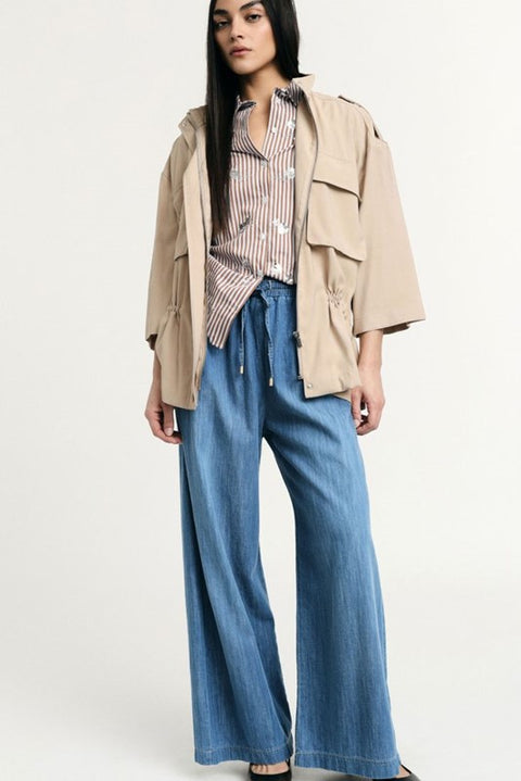 Jeans palazzo con vita alta elasticizzata e coulisse