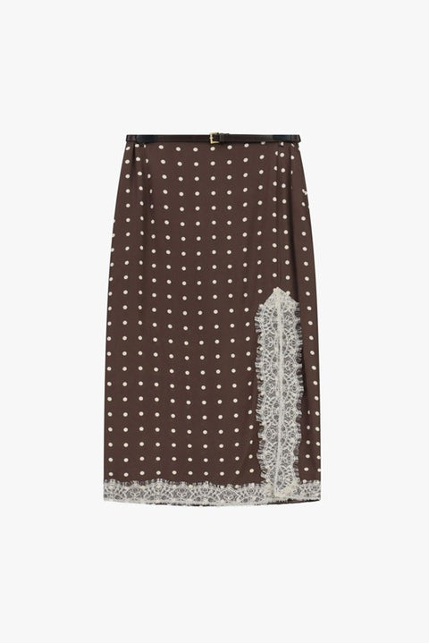 Gonna midi a pois con inserti in pizzo e spacco