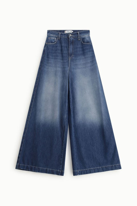 Jeans a gamba ampia vita alta effetto sfumato