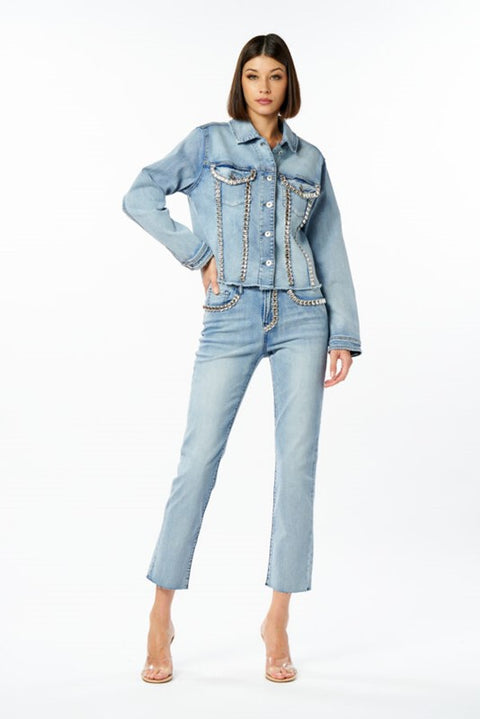 Giacca jeans passamaneria diamanti