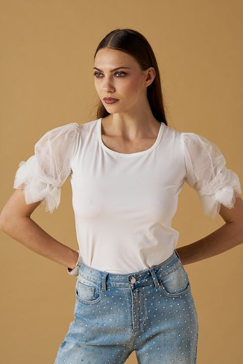 T-shirt maniche tulle