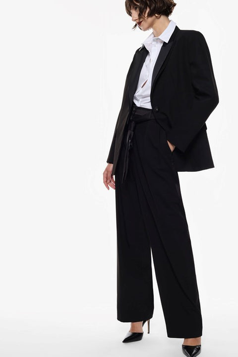 Pantalone con cintura cravatta raso