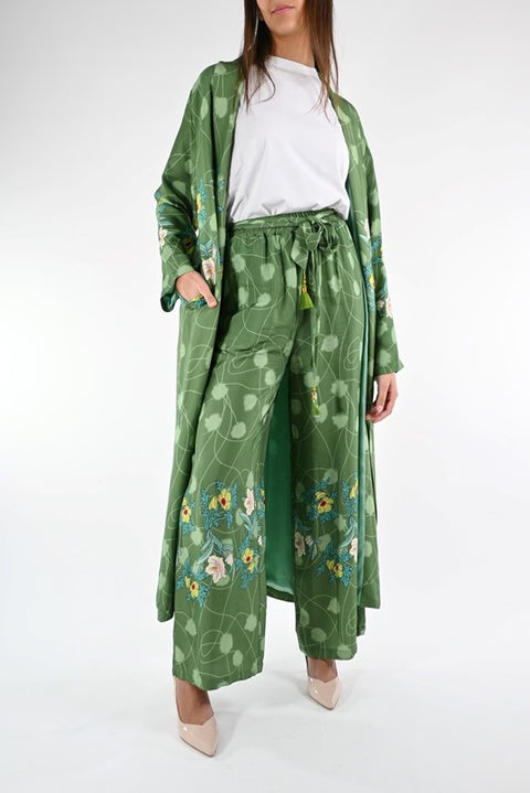 Kimono lungo floreale verde