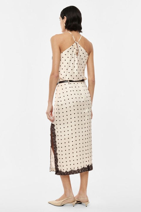 Gonna midi a pois con inserti in pizzo e spacco