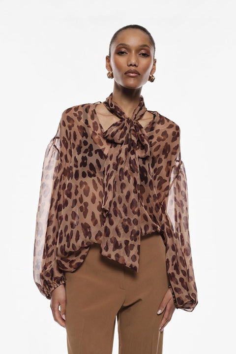 Camicetta con tie neck e stampa animalier