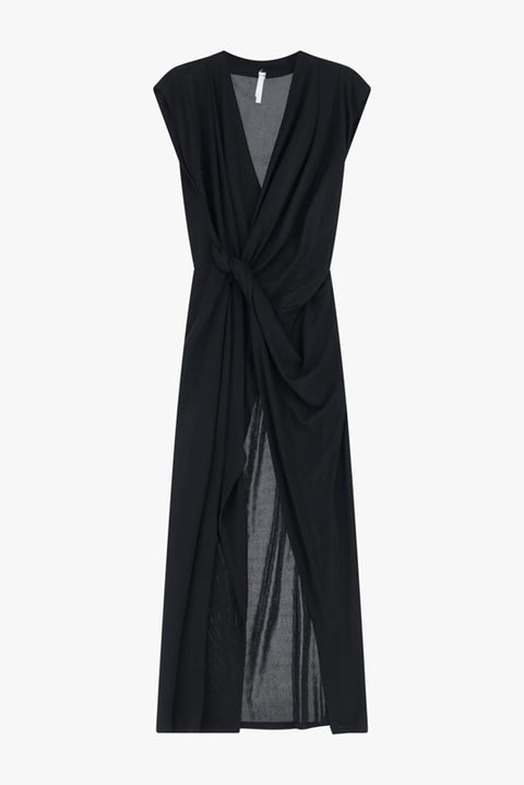 Abito lungo drappeggiato scollo a v senza maniche