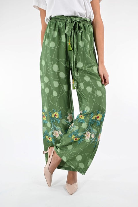 Pantalone floreale verde
