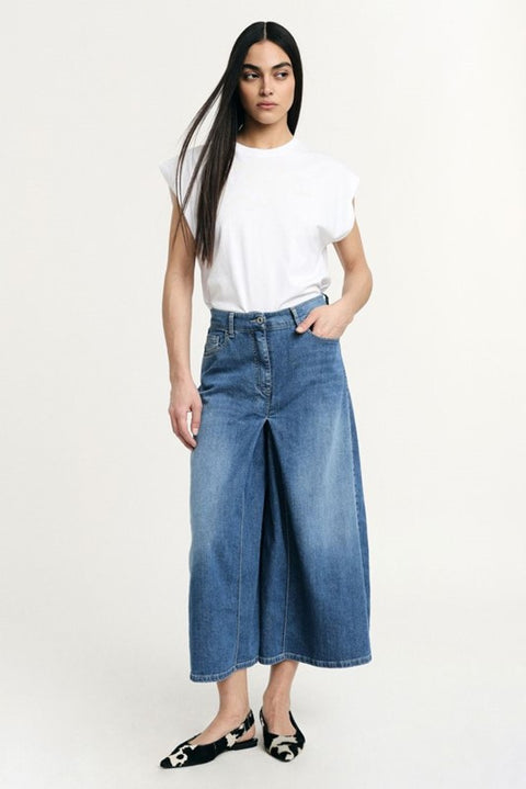 Gonna pantalone in denim vita alta cinque tasche