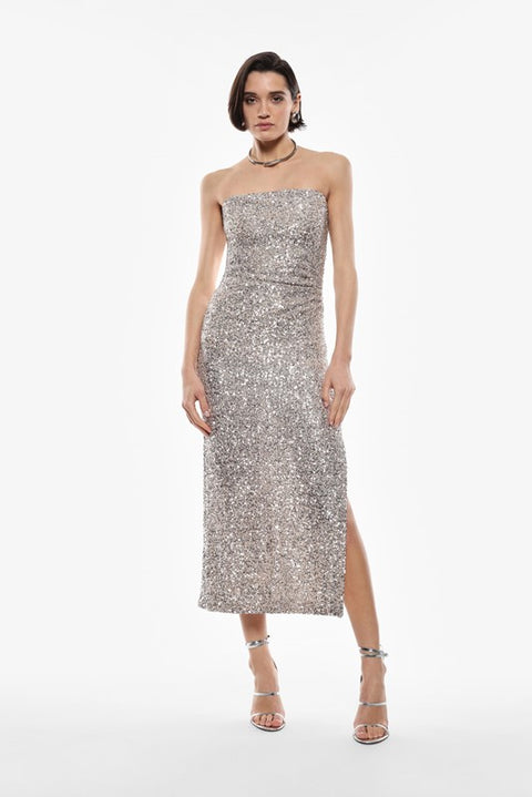 Abito midi senza maniche con paillettes