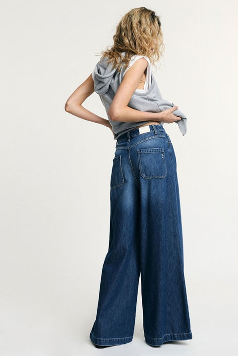 Jeans a gamba ampia vita alta effetto sfumato