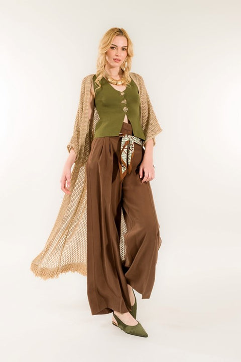 Cardigan lungo frange