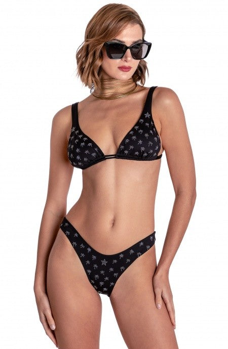 Bikini triangolo vela imbottito con micro borchiette palme