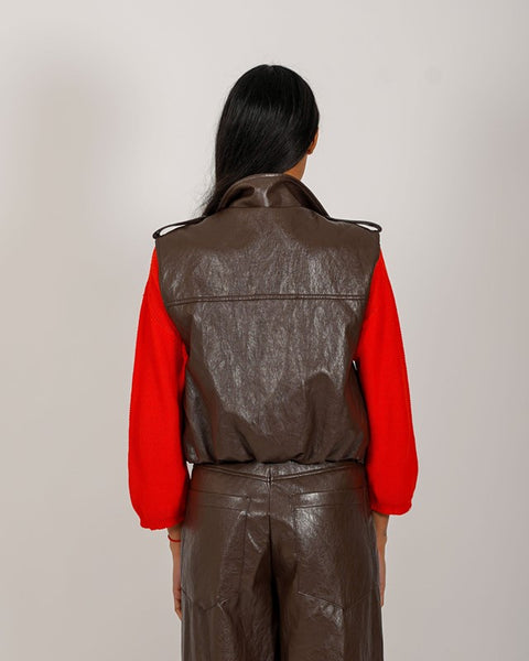 Gilet over in ecopelle stropicciata