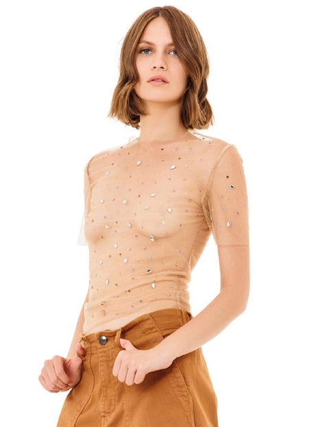 T-shirt trasparente con strass