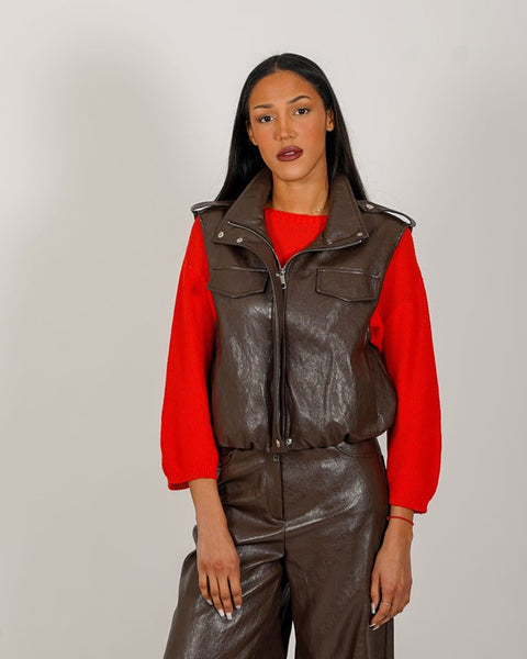 Gilet over in ecopelle stropicciata