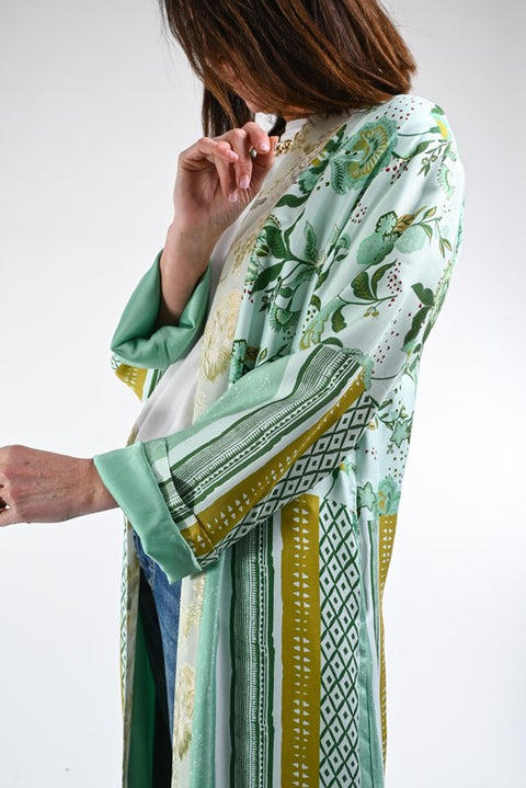 Kimono lungo fantasia color acqua