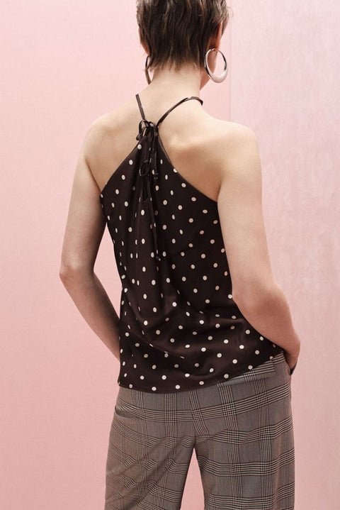 Top con spalline sottili pizzo e pois