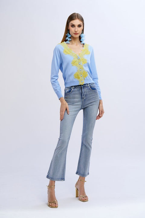 Cardigan v con pizzo