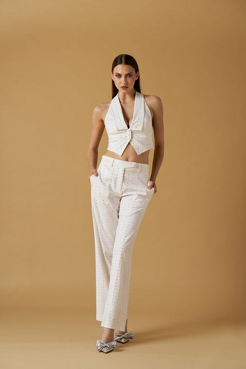 Pantalone largo diamanti luxury