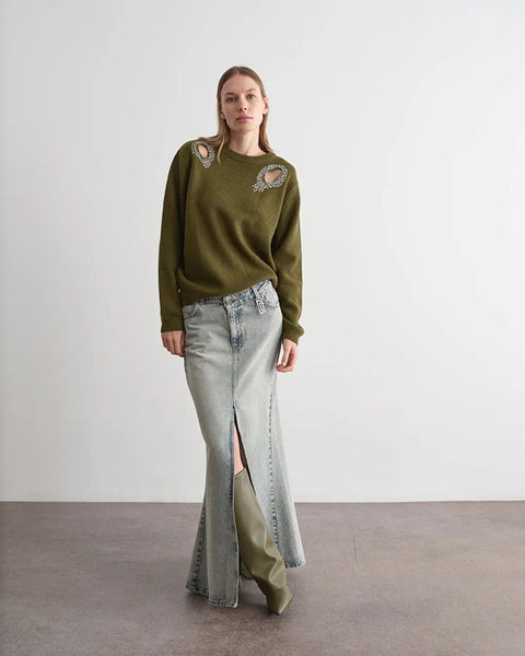 Maglione con inserti cut-out in strass