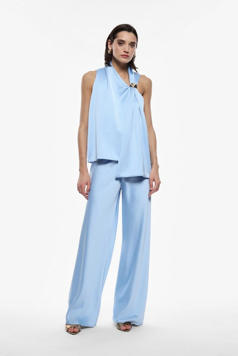 Pantaloni ampi effetto satin a vita alta