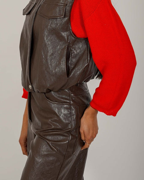 Gilet over in ecopelle stropicciata