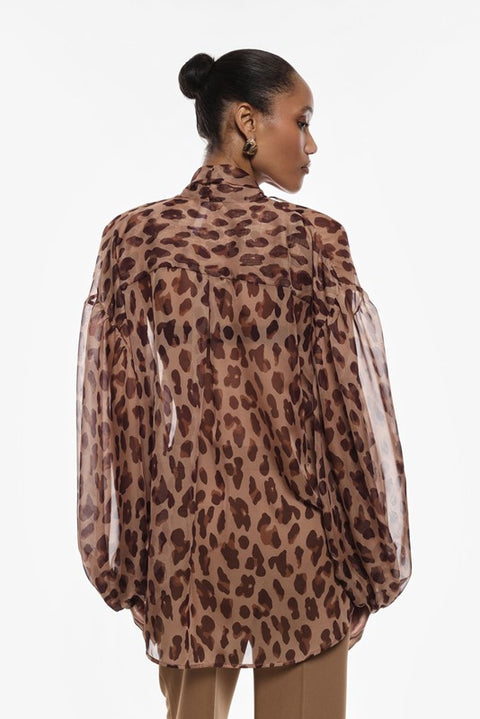 Camicetta con tie neck e stampa animalier