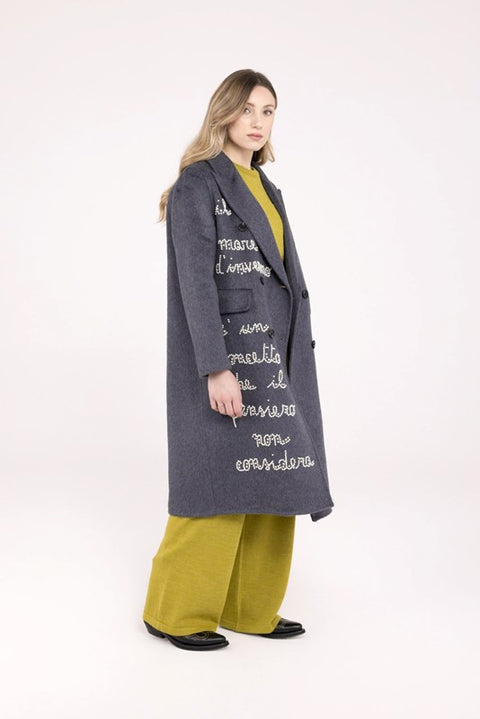 Jewel and pearl wool coat