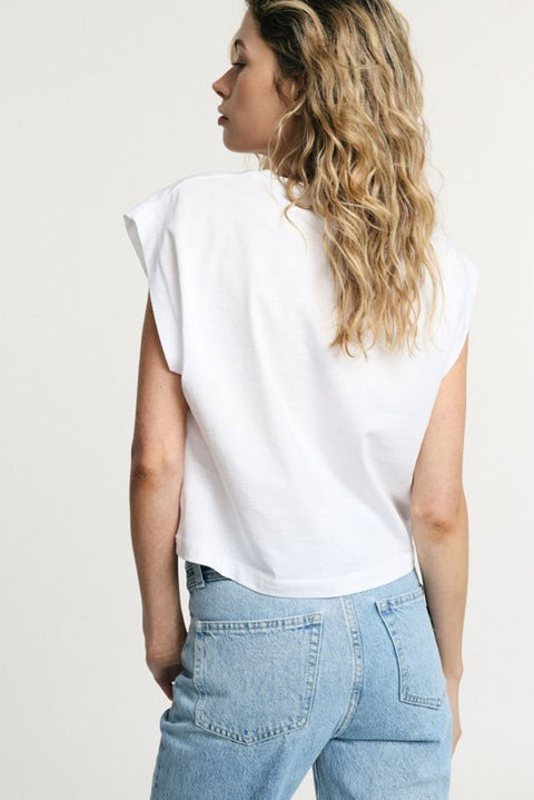 Top cropped senza maniche con scollo tondo