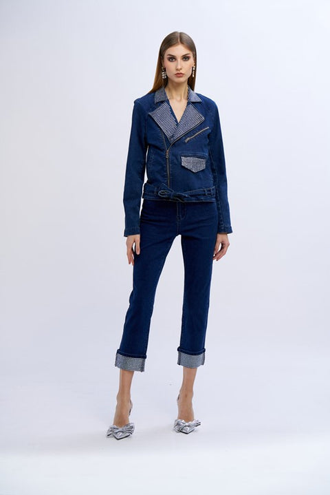 Jeans risvolto diamanti