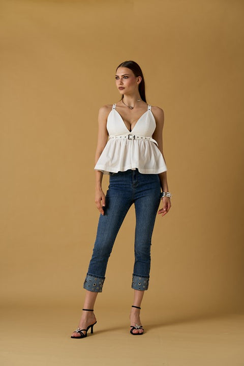 Jeans fondo anelli
