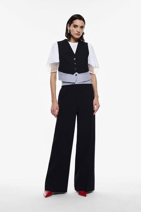Pantaloni palazzo a vita alta con vita a righe