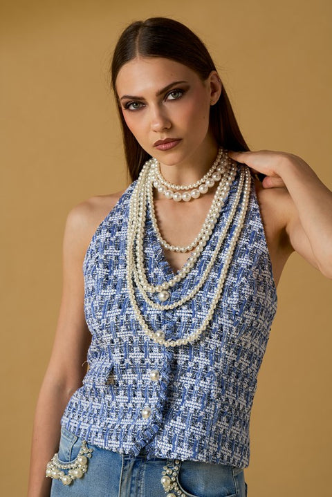 Gilet bouclette con perle
