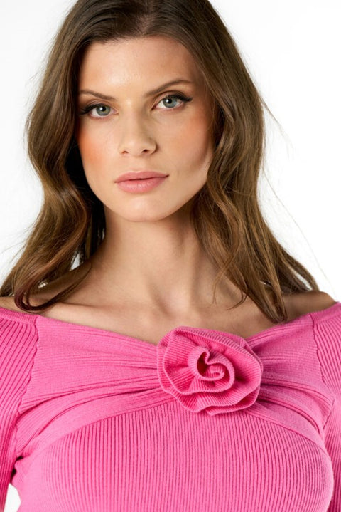 Maglia con rosa 3d e drappeggi