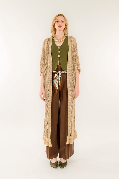 Cardigan lungo frange