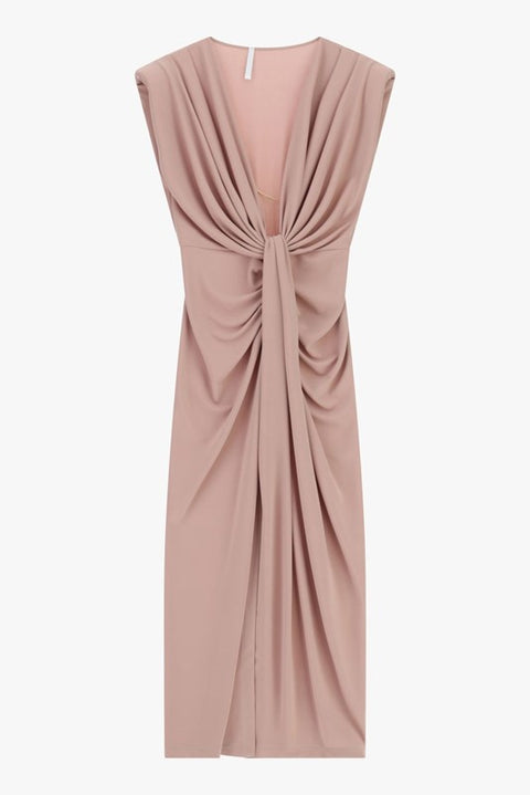 Abito lungo scollo profondo e arricciatura centrale