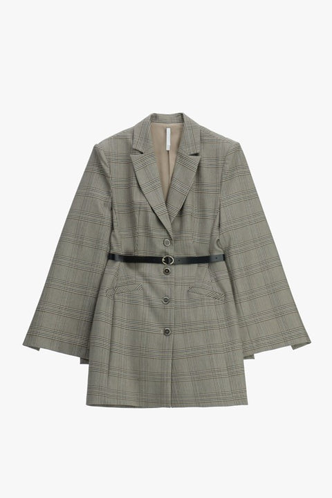 Abito corto motivo check con maniche aperte