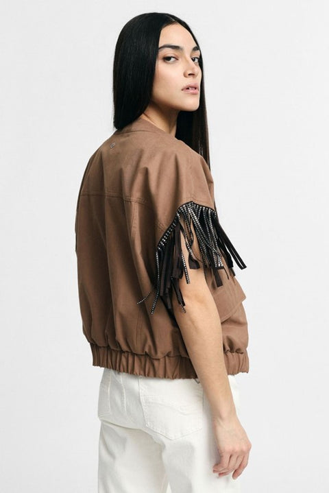 Gilet con frange applicate e bottoni frontali