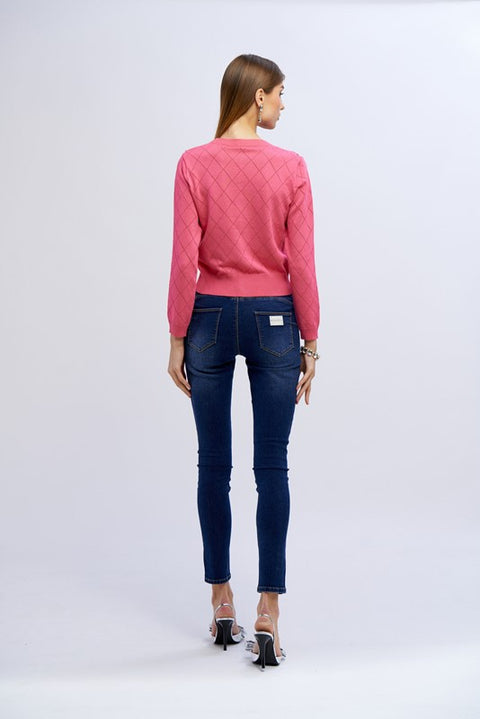 Cardigan punzonato con diamanti