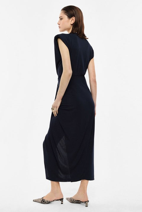 Abito lungo scollo profondo e arricciatura centrale