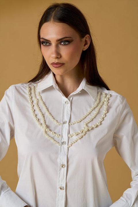 Camicia perle ricamo a mano